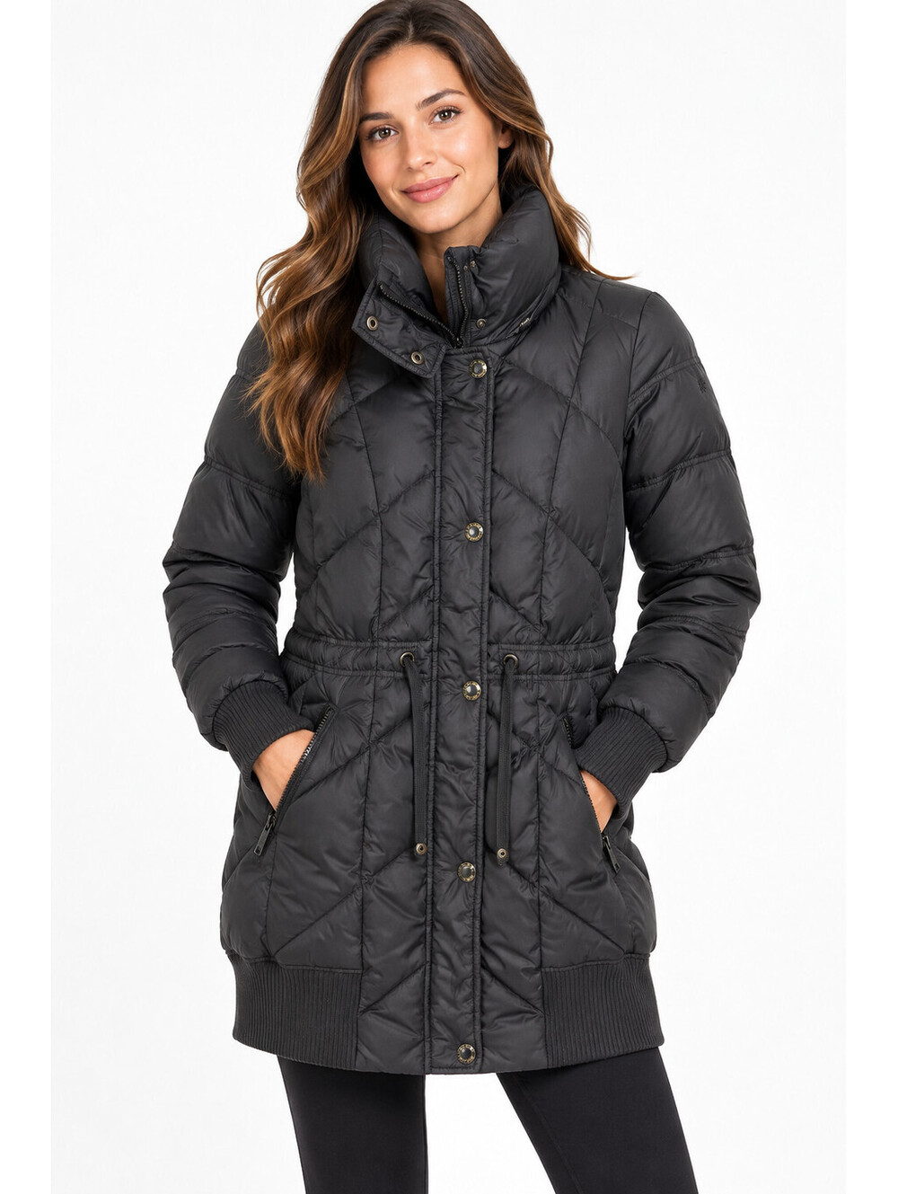 EDC by Esprit Women’s Puffer Coat Size M Black Quilted Long Winter Jacket